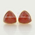 Handcrafted Gold Plated Fanta Chalcedony Gemstone Stud Earrings, Wholesale Bezel Earrings Jewelry Supplier